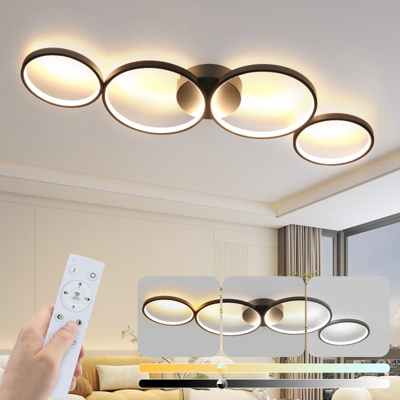 NETTLIFE Ściemnialna lampa sufitowa LED 100 cm 4 pierścienie Nowoczesne oświetlenie sufitowe 56 W w kolorze czarnym z pilotem