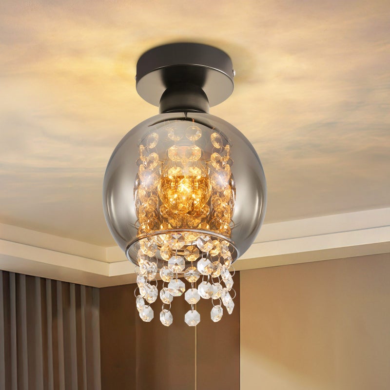 NETTLIFE Lampa sufitowa Sypialnia E27 Dym Szary Kryształ Szkło Nowoczesna Jadalnia