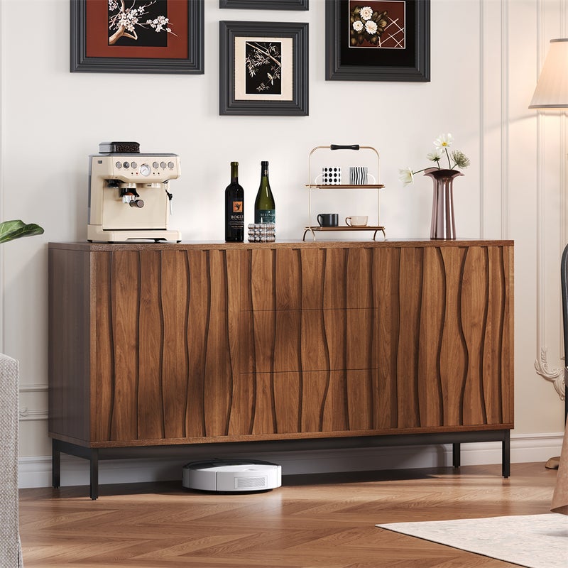 Komoda z ciemnego dębu, 150 cm – 3 szuflady, 2 regulowane półki, design z połowy XX wieku