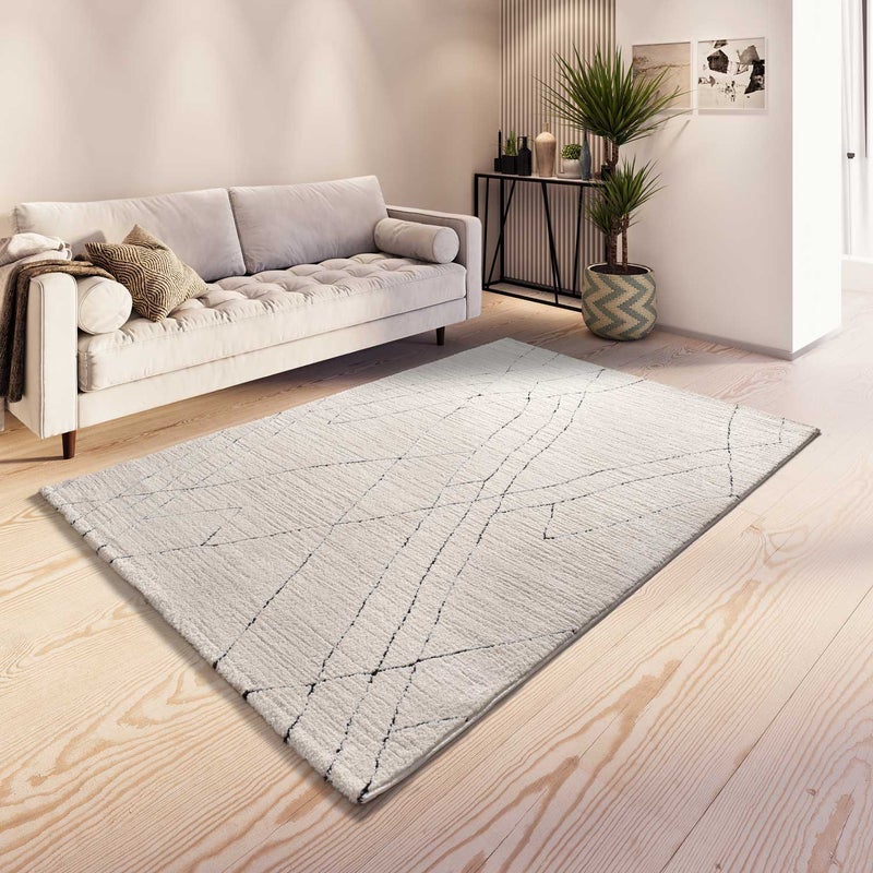 Prostokątny biały dywan wewnętrzny 80 x 150 cm TURIN Berber z wytłoczonym wzorem - ATTICGO