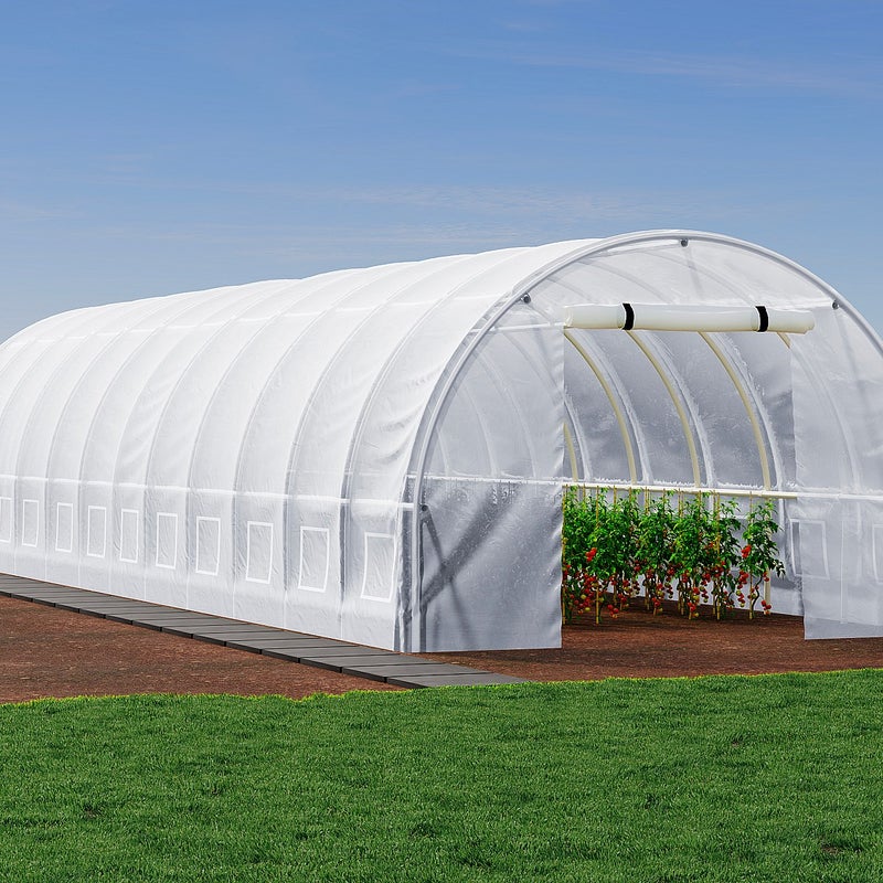 Szklarnia tunelowa o stalowej konstrukcji 36 m² - dł. 1200 x szer. 300 x wys. 200 cm - Biały - IPOMEA