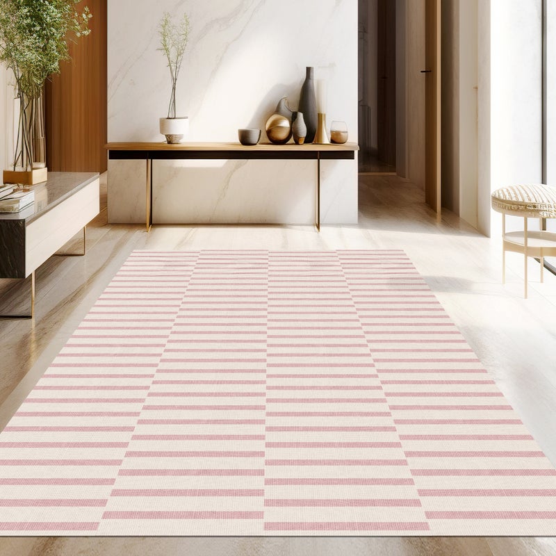 Ritmus Różowy dywan winylowy 133x200 cm -PVC antypoślizgowy, winylowy dywan do kuchni lub salonu, zmywalny, abstrakcyjny styl