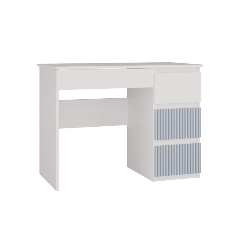 3XE LIVING Biurko prawe: 4 szuflady, 51 cm x 130 cm x 76 cm, kolor biało-niebieski