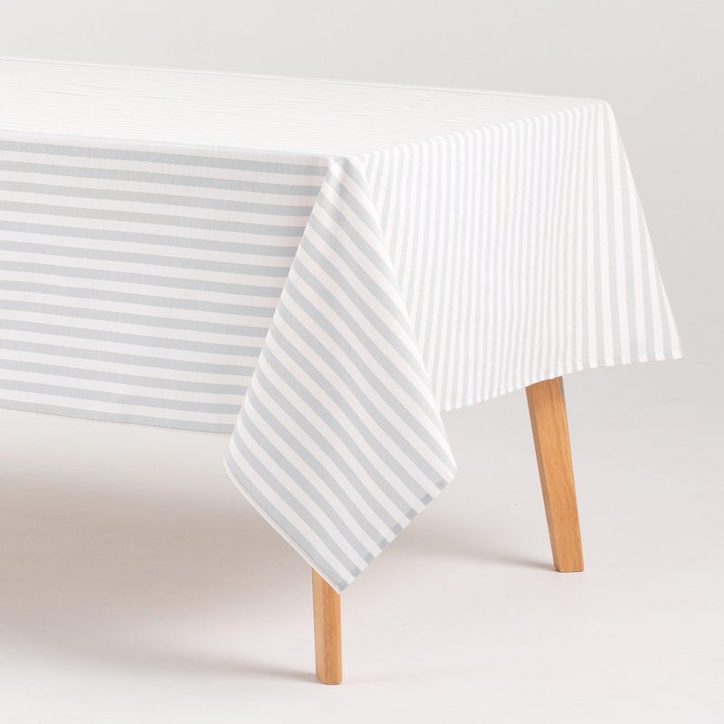 Obrus plamoodporny bawełniany, miękki w dotyku, w paski jasnoszary 140x200 cm