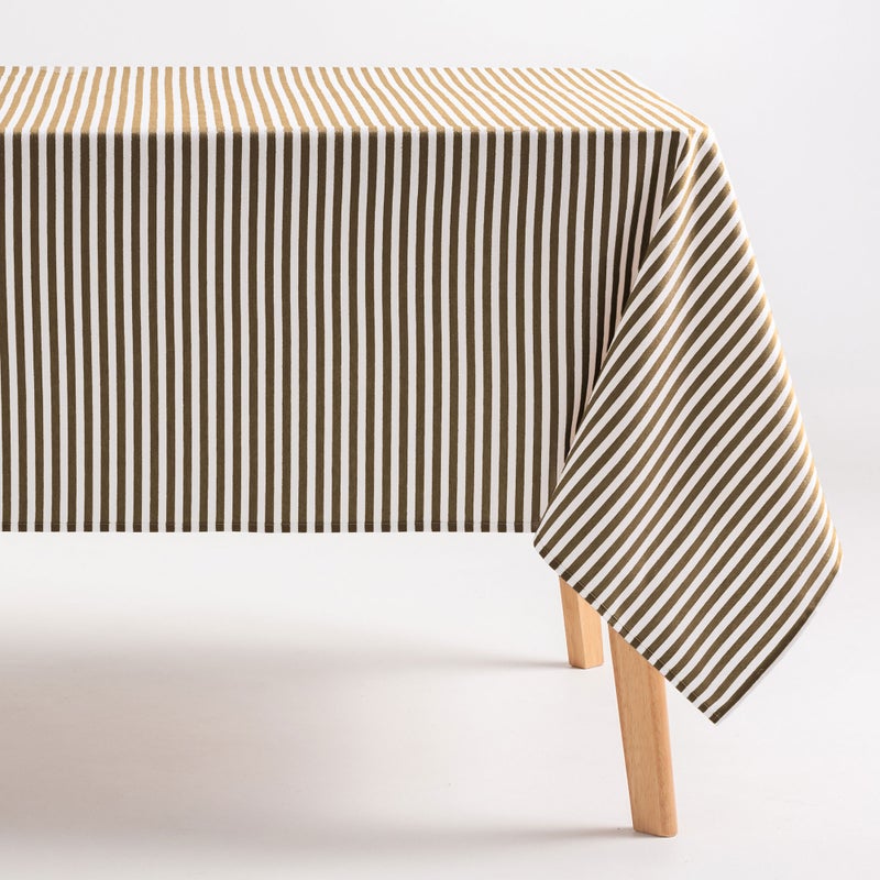 Obrus plamoodporny bawełniany, miękki w dotyku, w paski taupe 160x300 cm