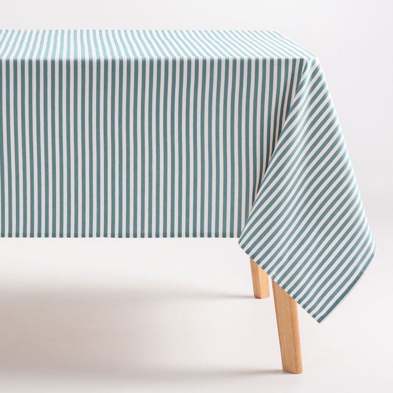 Obrus plamoodporny bawełniany, miękki w dotyku, w paski akwamaryna 160x240 cm