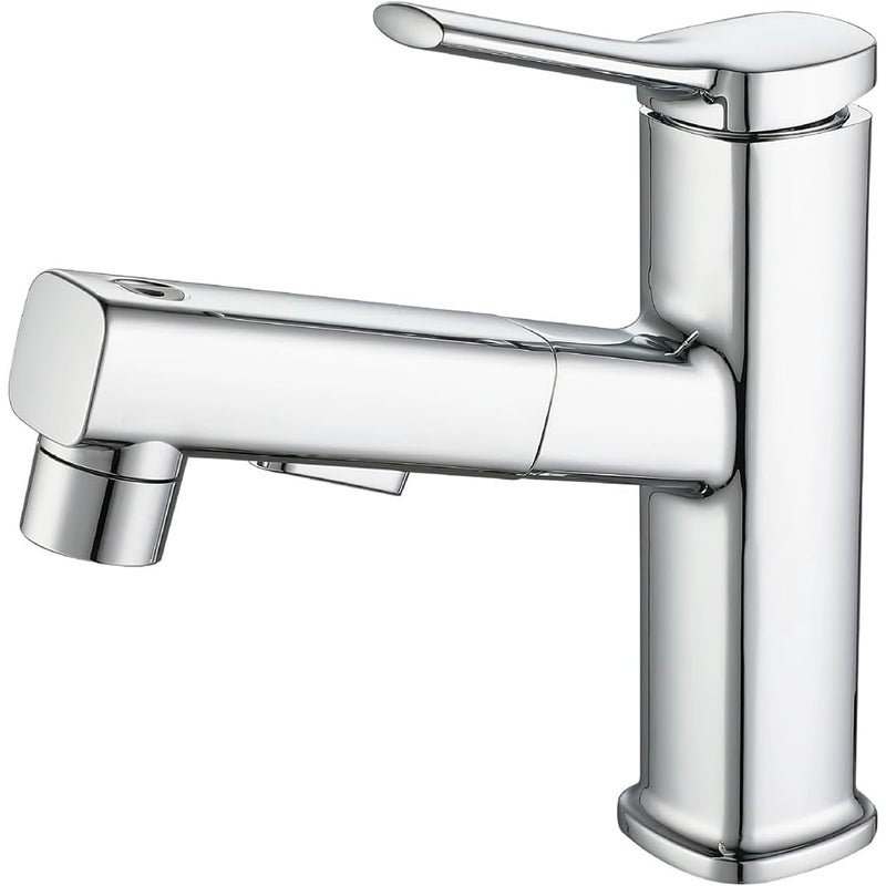 Bateria łazienkowa z trzema trybami wody (strumień, strumień, fontanna) i wyciąganą wylewką (srebrna)