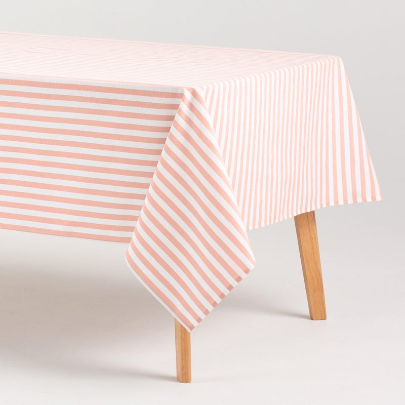 Obrus plamoodporny bawełniany, miękki w dotyku, w paski łososiowy 140x240 cm