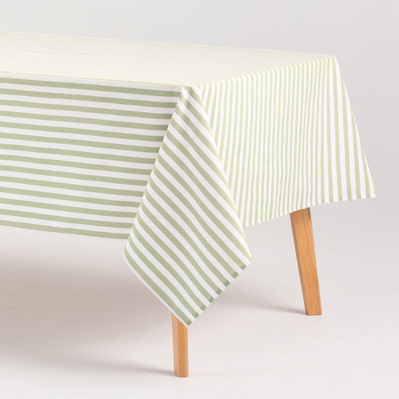 Obrus plamoodporny bawełniany, miękki w dotyku, w paski jasnozielony 140x180 cm