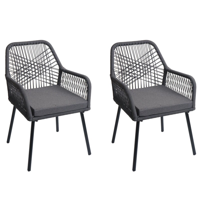 Zestaw 2 krzeseł ogrodowych HWC-O12, poduszka na siedzisko z aluminium o splocie linowym Rope ~ antracyt, pokrowiec ciemnoszary