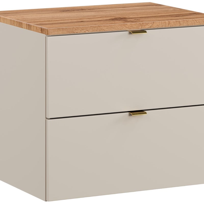 Kaszmirowa szafka pod umywalkę Dalia Cashmere 60 cm z blatem dąb Wotan wisząca 2 szuflady MDF