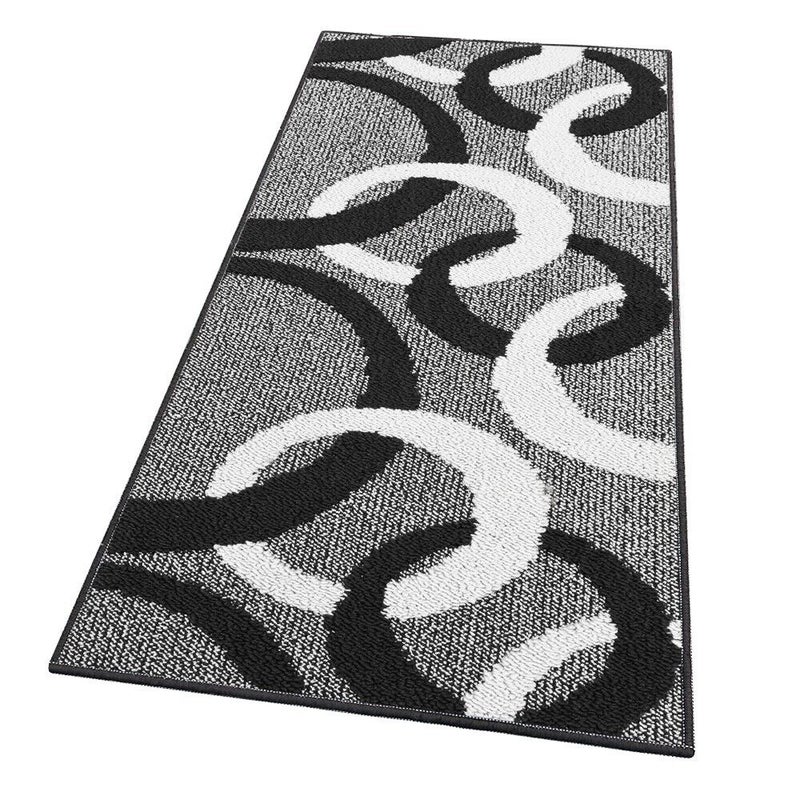 Dywanik Kuchenny 57x240 Cm Trójwymiarowy Okręgi 3D Absorbent Miękki Nowoczesny Antypoślizgowy Czarny