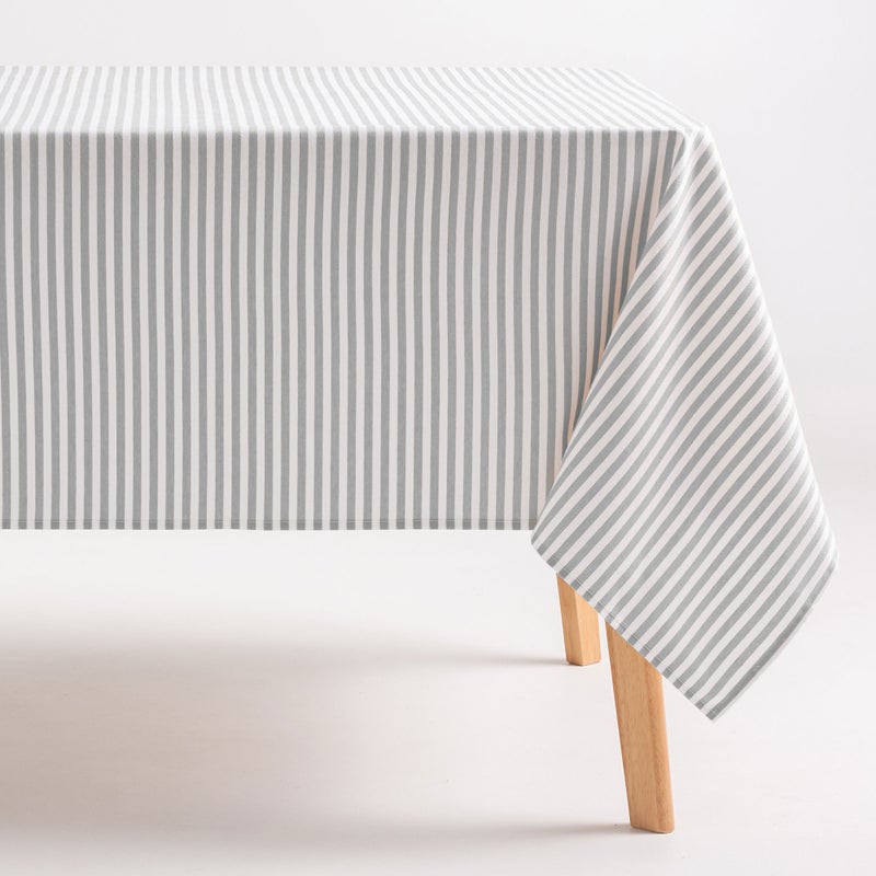 Obrus plamoodporny bawełniany, miękki w dotyku, w paski jasnoszary 160x240 cm