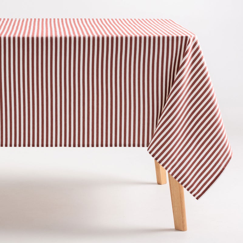 Obrus plamoodporny bawełniany, miękki w dotyku, w paski terakota 160x240 cm