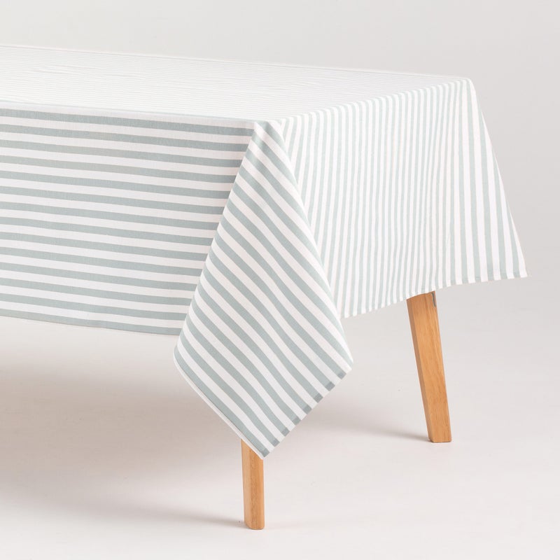 Obrus plamoodporny bawełniany, miękki w dotyku, w paski akwamaryna 140x140 cm