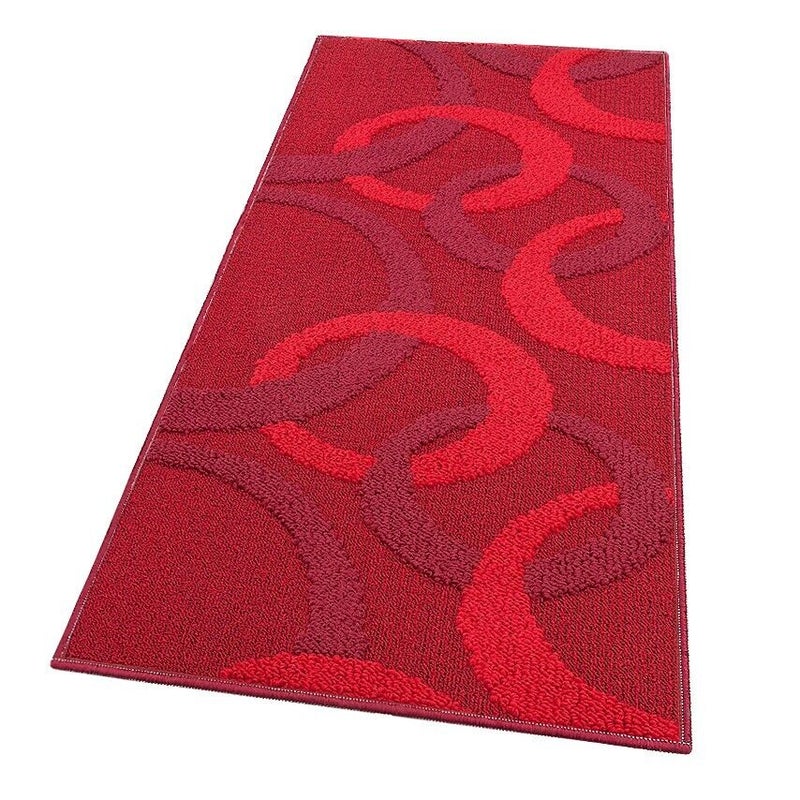 Dywanik Kuchenny 57x240 Cm Trójwymiarowy Okręgi 3D Absorbent Miękki Nowoczesny Antypoślizgowy Burgundowy