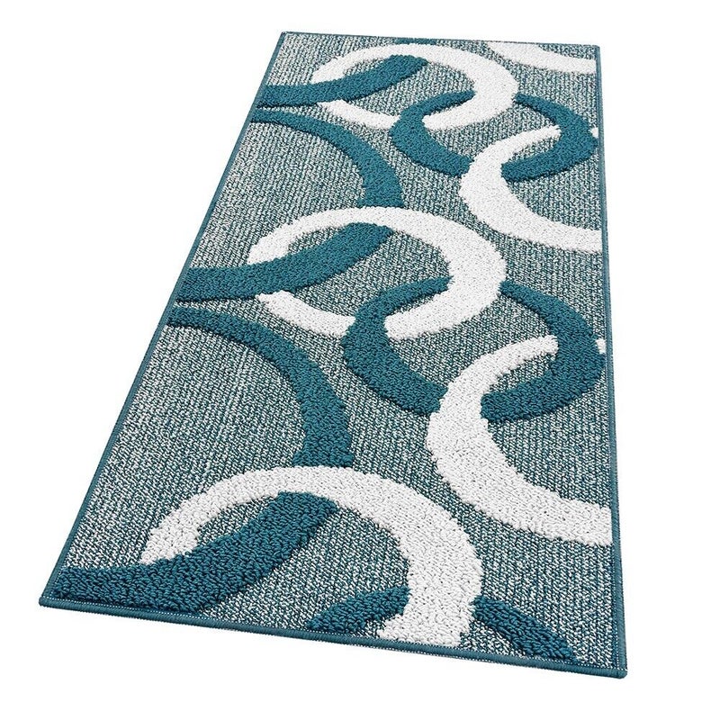 Dywanik Kuchenny 57x145 Cm Trójwymiarowy Okręgi 3D Absorbent Miękki Nowoczesny Antypoślizgowy Niebieski