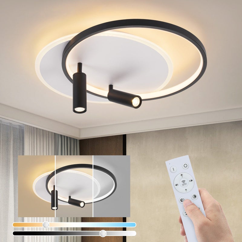 NETTLIFE Lampa sufitowa LED do salonu Lampa sufitowa: ściemnialna lampa do salonu 52 W z 2 czarnymi reflektorami sufitowymi z pilotem Nowoczesny akryl
