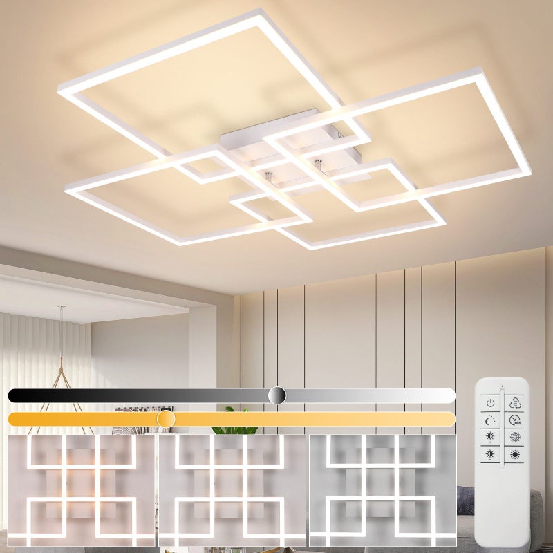NETTLIFE Lampa sufitowa LED do salonu, kuchni, biała, ściemnialna, z pilotem, nowoczesna, 3000K - 6500K, 48W