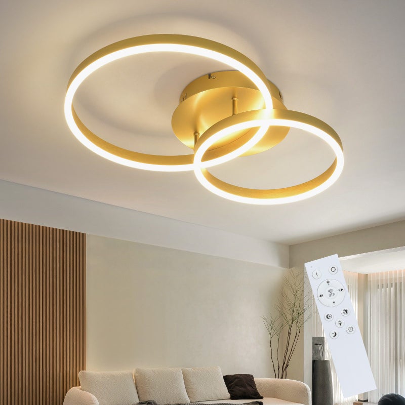 NETTLIFE Ściemnialna lampa sufitowa LED, złota lampa do salonu, nowoczesna lampa do sypialni, 46 W, 2 pierścienie