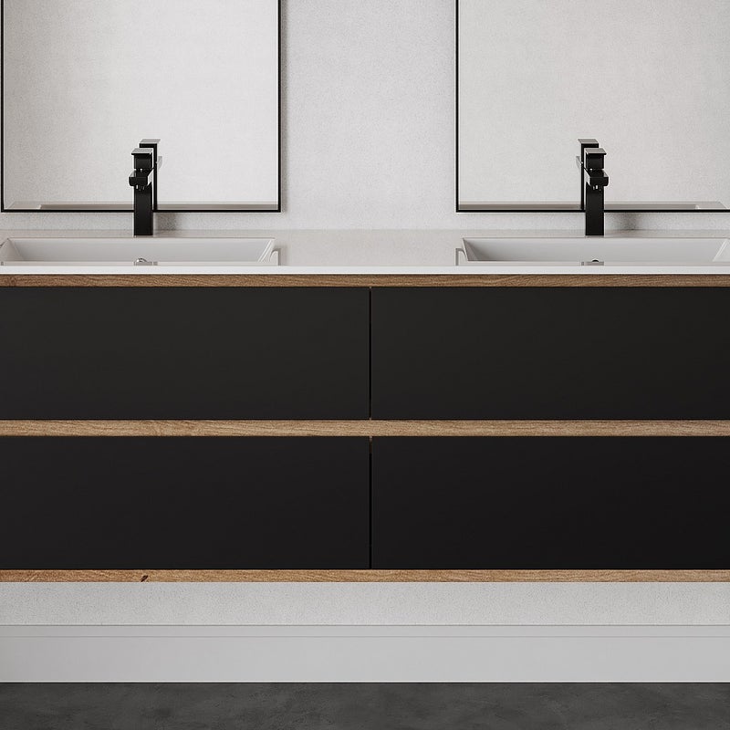 Szafka pod umywalkę wisząca – jasny naturalny i czarny – 150 cm – SABURI