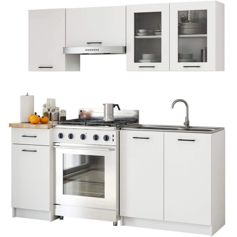 Zestaw kuchenny AKORD OLIWIA 1.8m Biała 180 cm 7 drzwi 1 szuflada kolor Biały mat 8 półek 180x46x203 cm