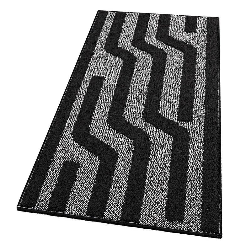 Dywanik Kuchenny W Paski 57x115 Cm 3D Miękki Obramowany Absorbent Antypoślizgowy Czarny