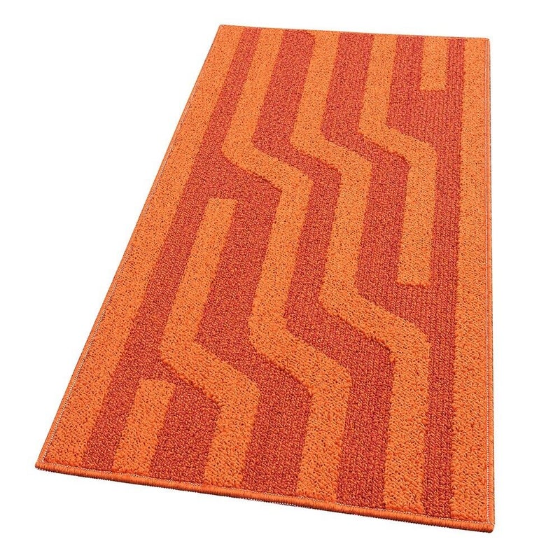 Dywanik Kuchenny W Paski 57x190 Cm 3D Miękki Obramowany Absorbent Antypoślizgowy Pomarańczowy