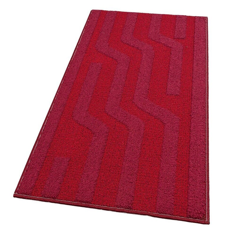 Dywanik Kuchenny W Paski 50x100 Cm 3D Miękki Obramowany Absorbent Antypoślizgowy Burgundowy