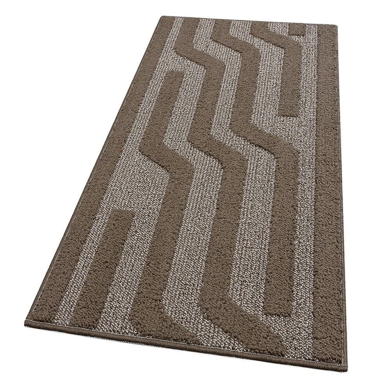 Dywanik Kuchenny W Paski 57x280 Cm 3D Miękki Obramowany Absorbent Antypoślizgowy Brązowy