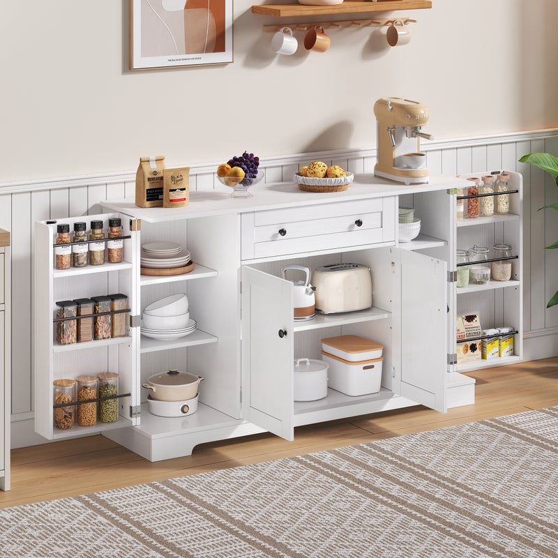 Komoda kuchenna z 4 drzwiami i 1 szufladą - 138 x 40 x 85 cm - drewno MDF - regulowane półki - biały