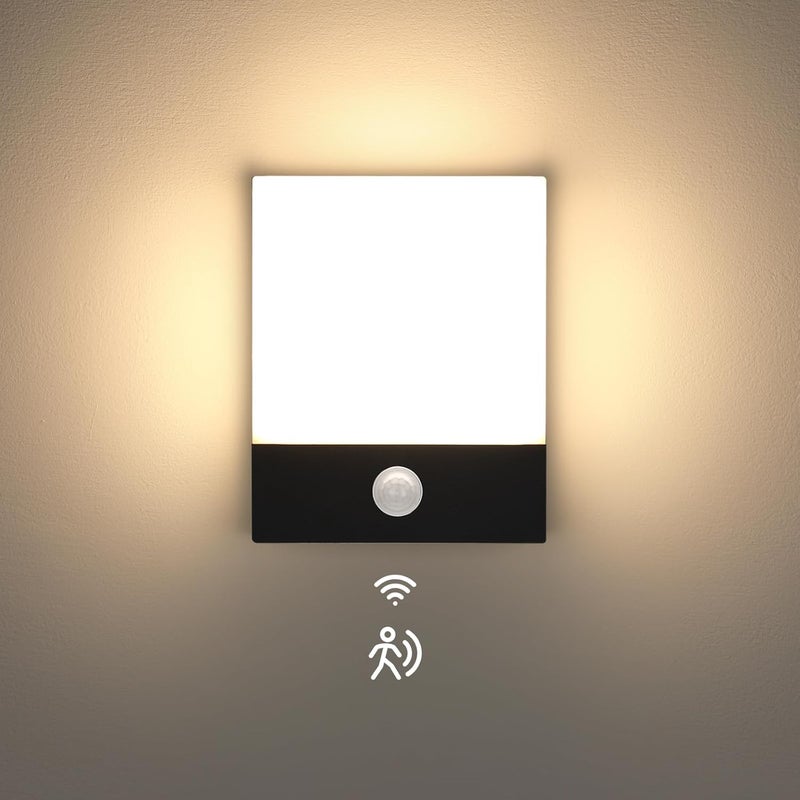 18W LED Kinkiet z Czujnikiem, Wodoodporny IP65, Do Zewnątrz, Idealny Na Balkon, Ogród, Korytarz i Garaż, Czarny (Ciepła Biel)