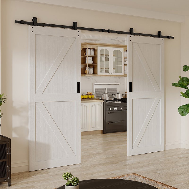 Drzwi przesuwne podwójne naścienne - Drewno i MDF - biały - 2 x wys. 205 x szer. 83 cm - NEFARA