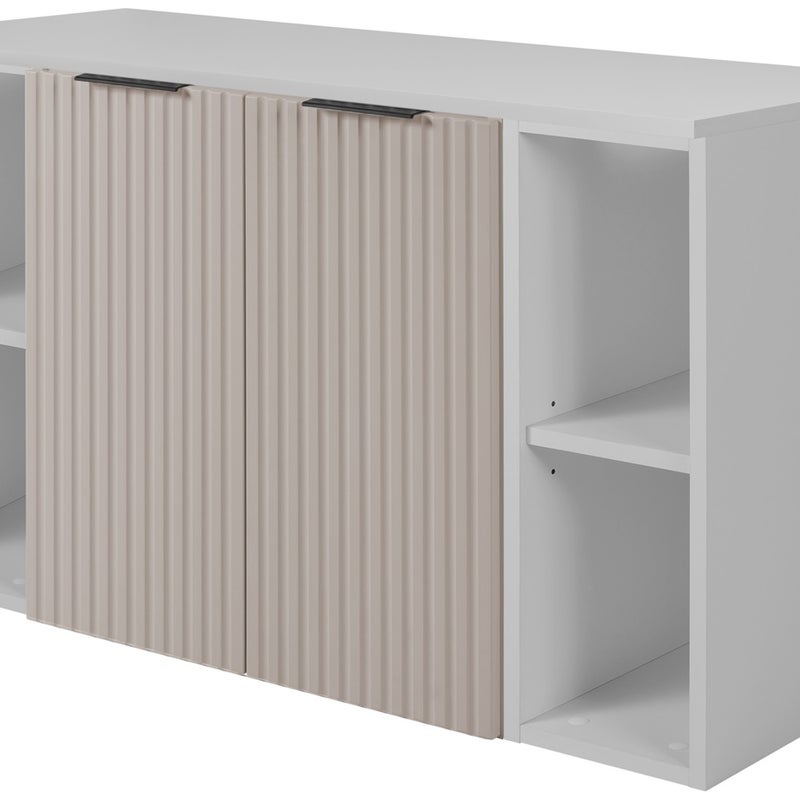 Zestaw łazienkowy FLOW 100 cm kaszmir z białymi regałami ryflowany front