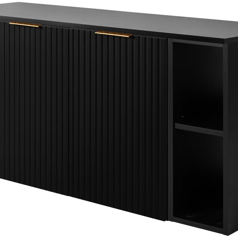 Zestaw łazienkowy FLOW 120 cm czarny z regałami ryflowany front