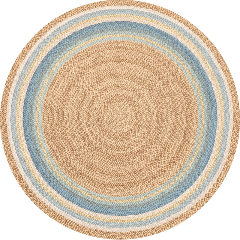 Dywan winylowy dla dzieci Niebieskie linie [średnica] 100 cm - Antypoślizgowy PVC, winylowy do pokoju dziecięcego, trudnopalny i zmywalny.