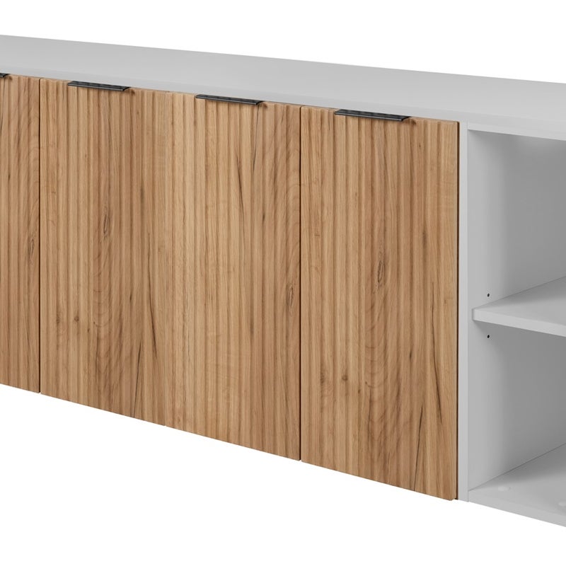 Zestaw łazienkowy FLOW 160 cm dąb craft z białym blatem i regałami
