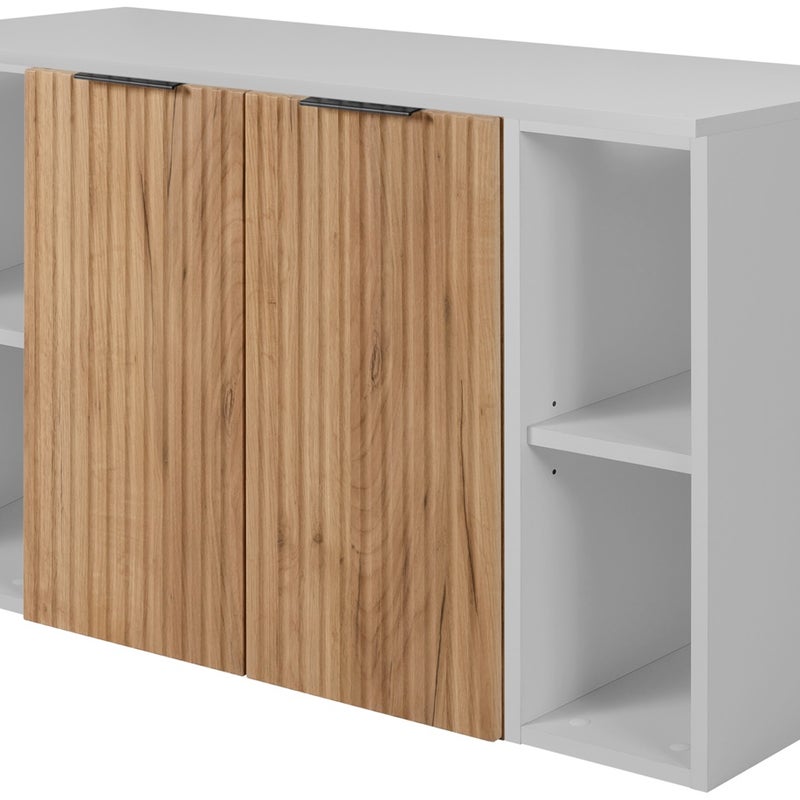 Zestaw łazienkowy FLOW 100 cm dąb craft z blatem biały i regałami