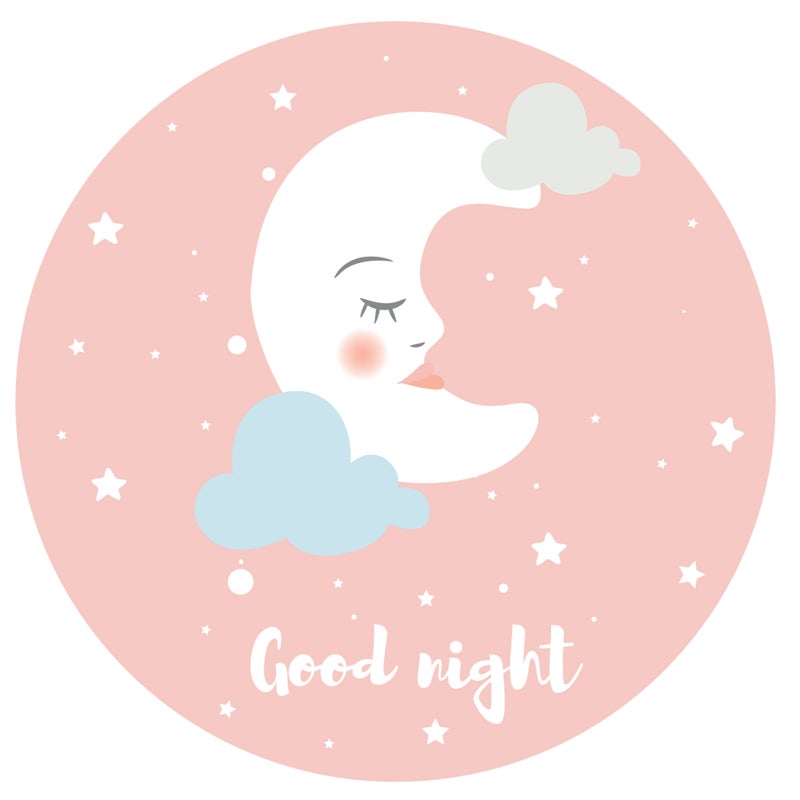 Dziecięcy dywan winylowy Good night pink [średnica] 100 cm - Antypoślizgowy PVC, winylowy do pokoju dziecięcego, trudnopalny i zmywalny.