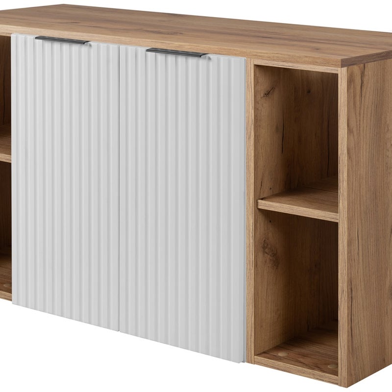 Zestaw łazienkowy FLOW 100 cm biały z blatem i regałami dąb craft złoty