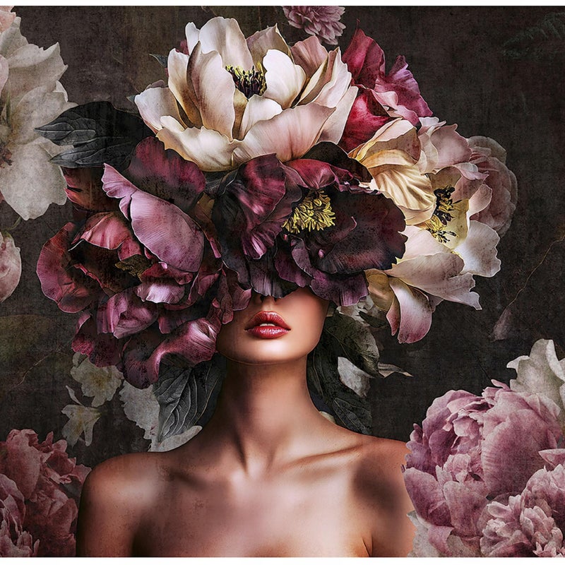 Fototapeta Kobieta w Kwiatach Piwonie Glamour 350x250 cm Tapeta Do Sypialni Salonu Kuchni Na Flizelinie