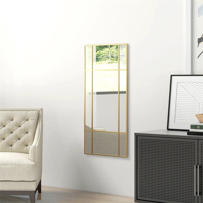 Prostokątne lustro dekoracyjne 110x50 cm ze złotą metalową ramą, lustro do sypialni i łazienki