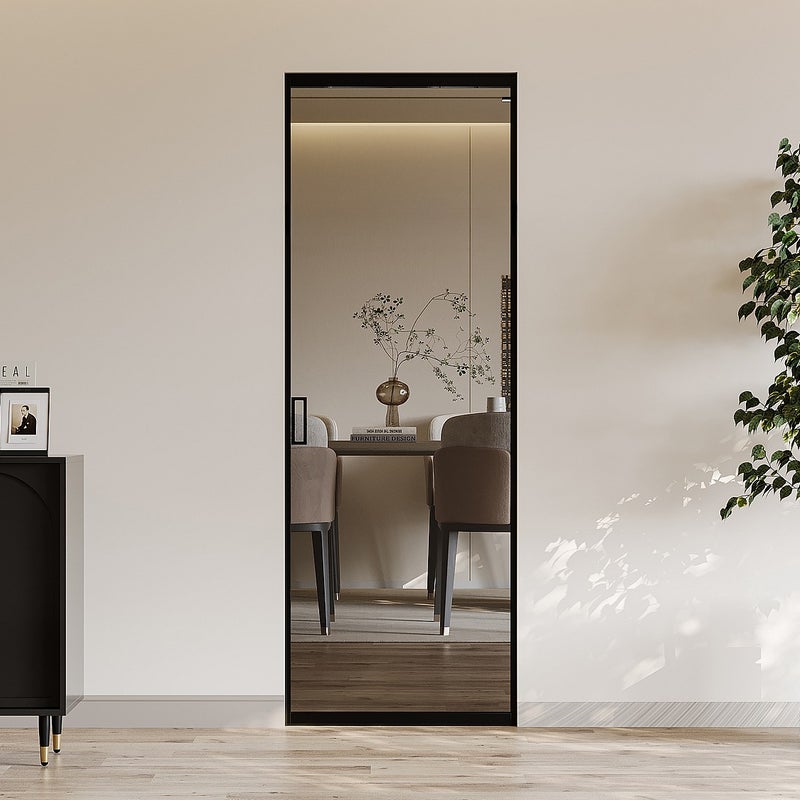 Drzwi przesuwne z ukrytym systemem przesuwnym – aluminium i szkło hartowane przydymione – wys. 205 x dł. 83 cm– LINCI II