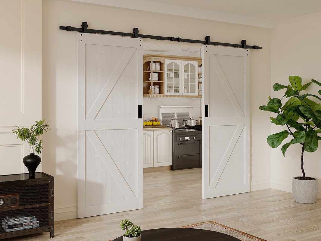 Drzwi przesuwne naścienne podwójne - Drewno i MDF - biały - 2 x wys. 205 x szer. 93 cm - NEFARA