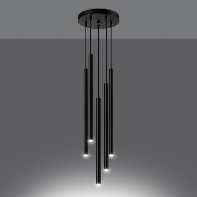 Lampa wisząca BRILL 5P czarna LED 3000K - 25x25x110cm Sollux