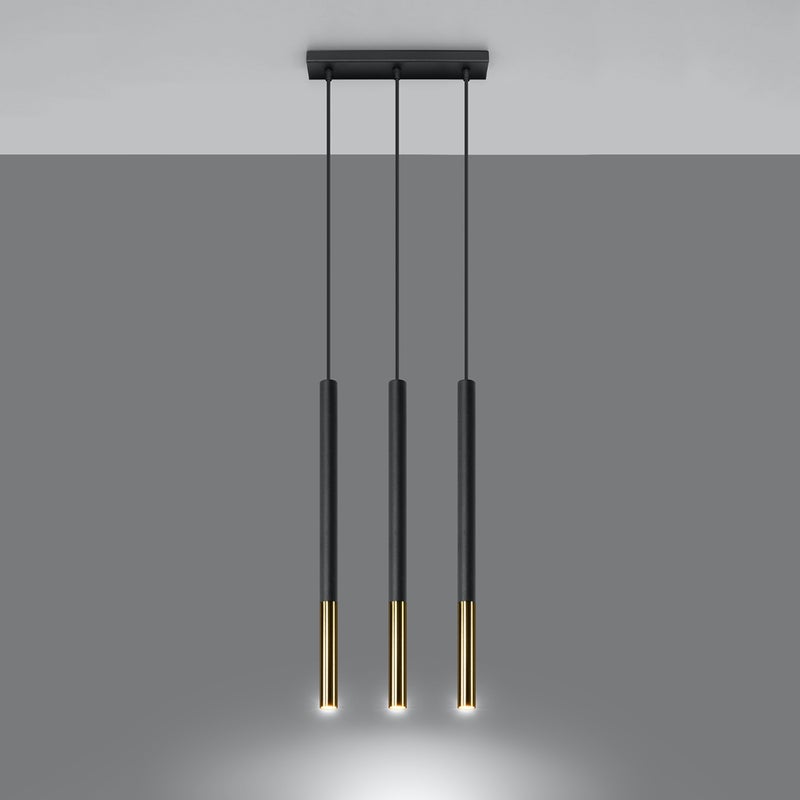 Lampa wisząca FLAR 3L czarny/złoto LED 3000K - 30x5x90cm Sollux