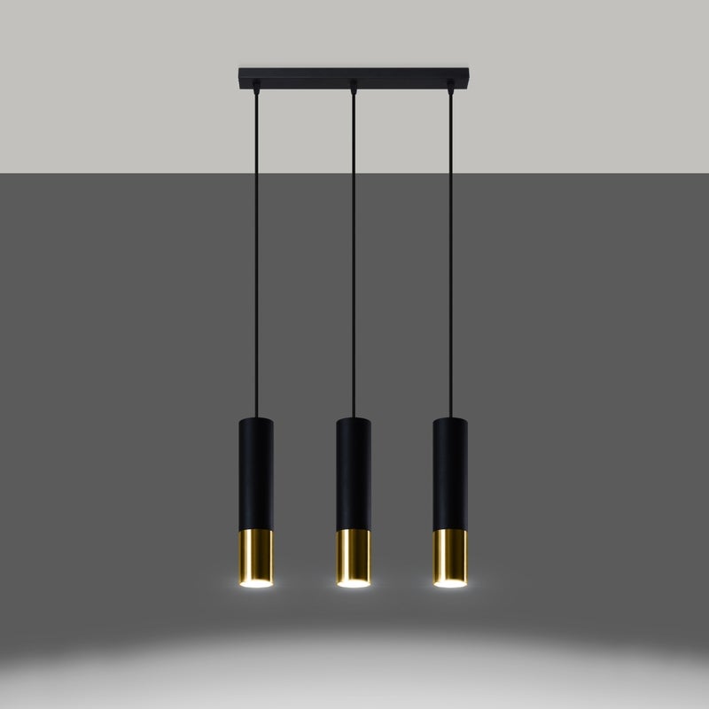 Lampa wisząca ZARPEX 3L czarny/złoty LED 3000K - 45x6x90cm Sollux