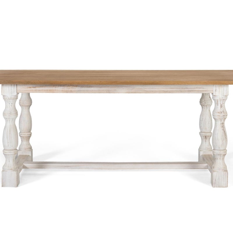 Stół z uchwytem prostokątnym i toczonymi nogami w kolorze białym 200 cm