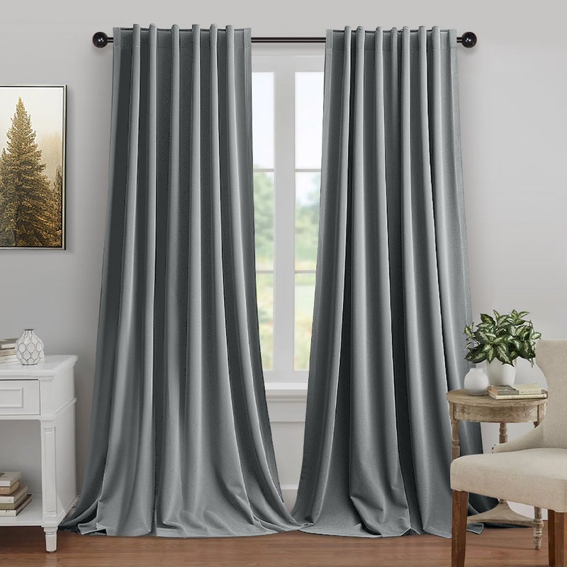 Zasłona termiczna 2-częściowa, welur, Szary, 132 x 244 cm - Nieprzepuszczające światła, energooszczędne, do sypialni i salonu
