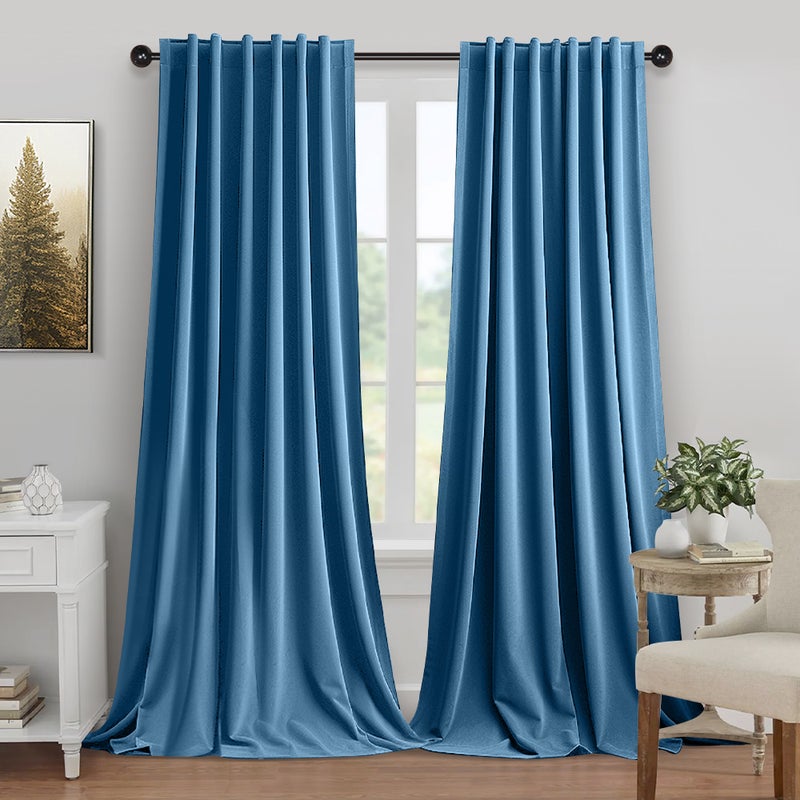 Zasłona termiczna 2-częściowa, welur, Niebieski, 132 x 244 cm - Nieprzepuszczające światła, energooszczędne, do sypialni i salonu